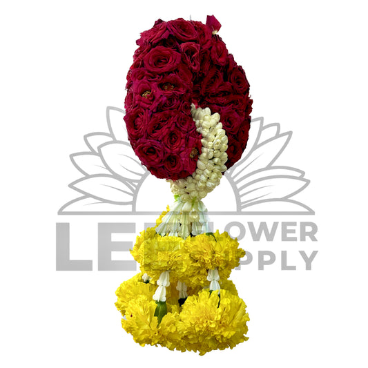 full view of rose crown with thick jasmine garland