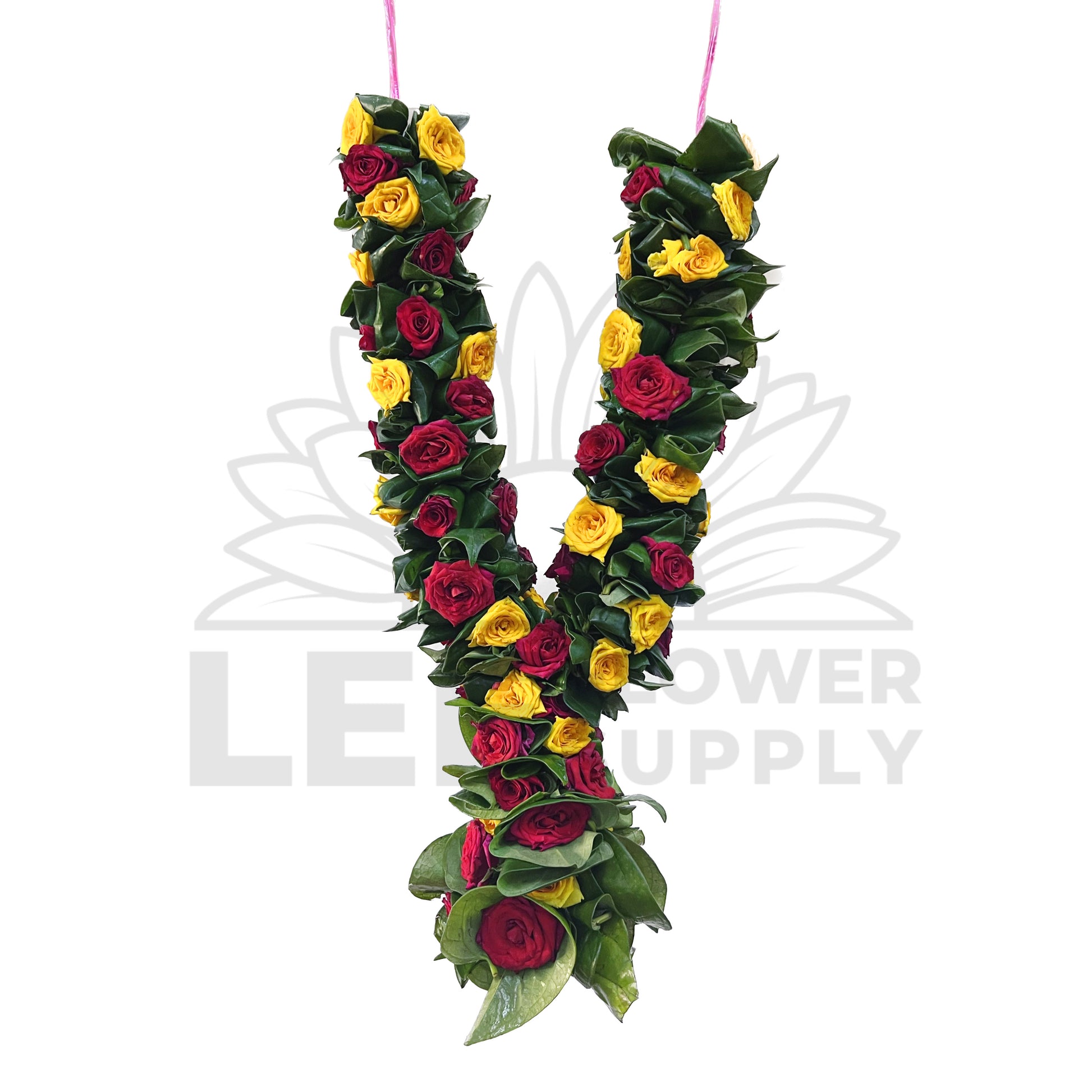 full view of betal leaves with red and yellow rose 2 feet
