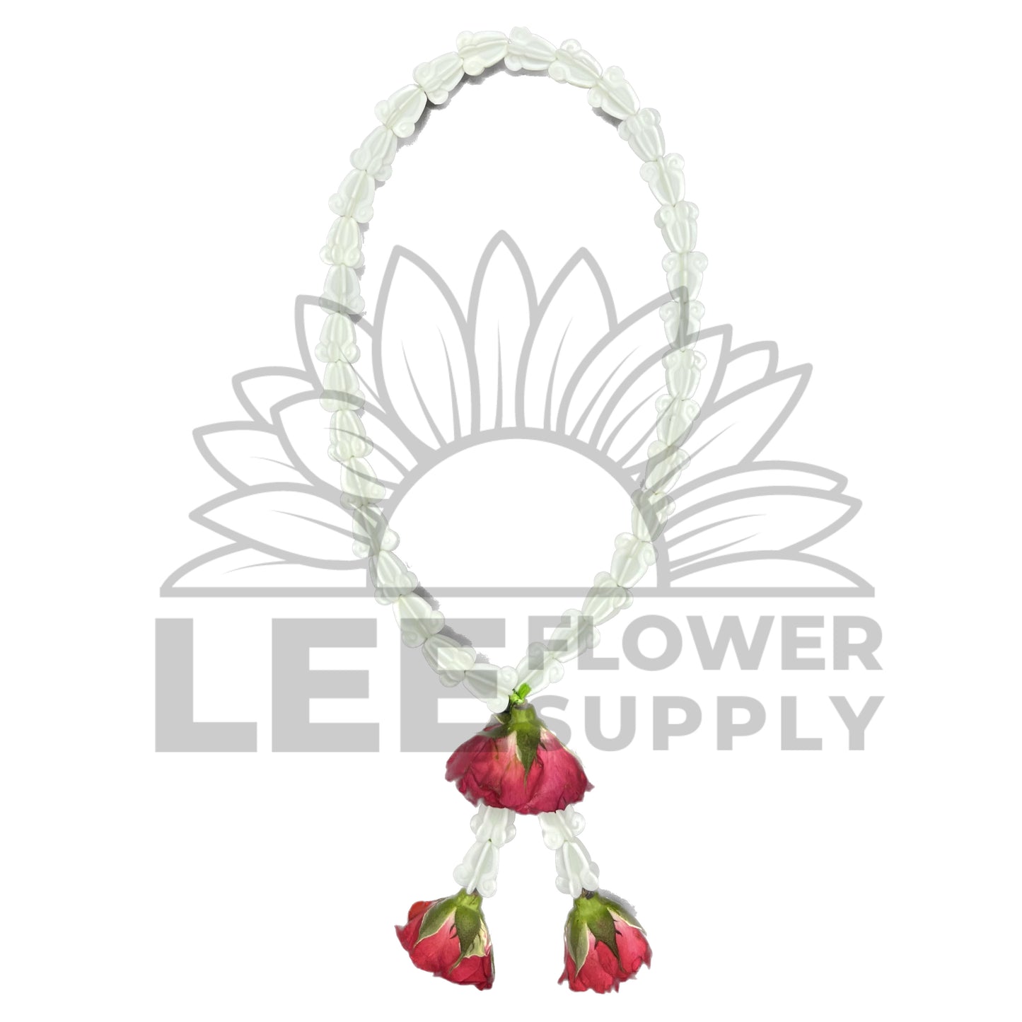 white BG, crown flower garland with rose