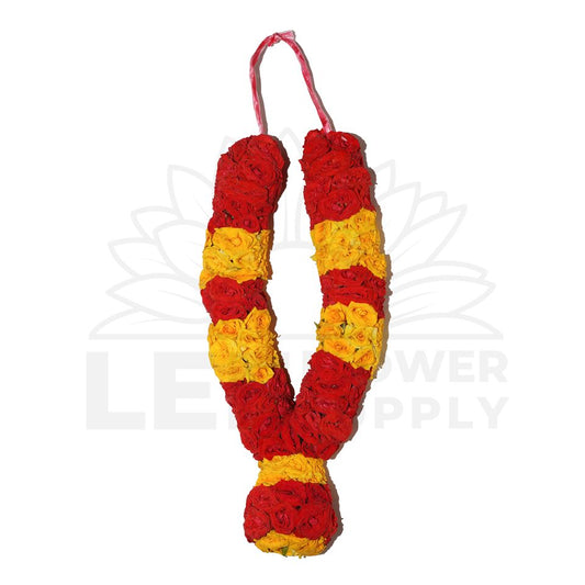 full view of red and yellow rose garland 1 foot